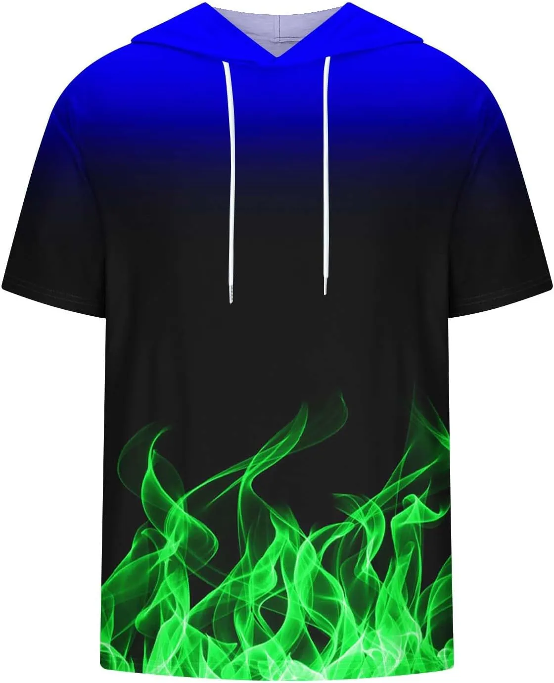 Muscularfit Graphic Tees Men 2024 Fashion Flame Print Drawstring Hooded Shirts Casual Short Sleeve Loose Pullover Workout Top