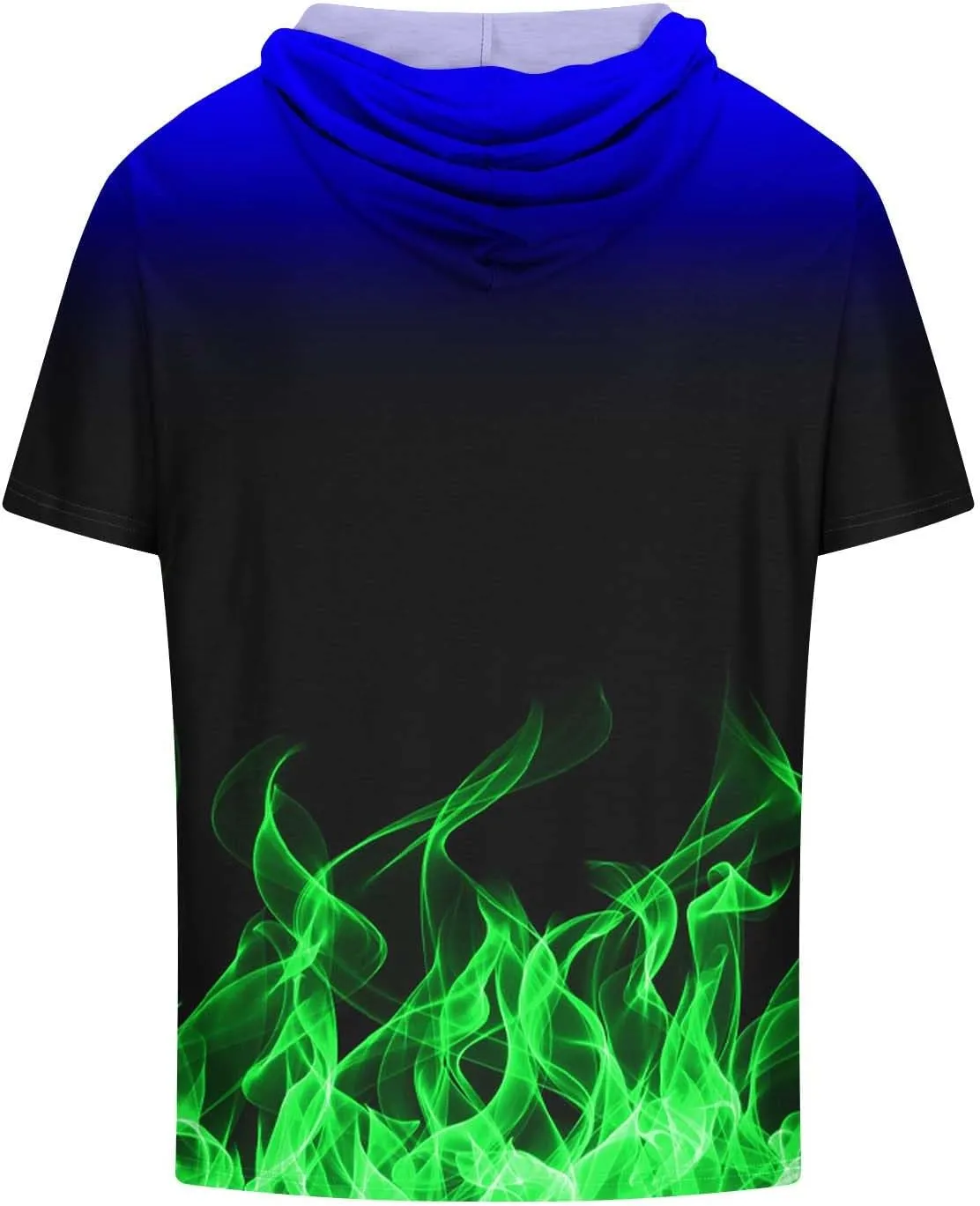Muscularfit Graphic Tees Men 2024 Fashion Flame Print Drawstring Hooded Shirts Casual Short Sleeve Loose Pullover Workout Top