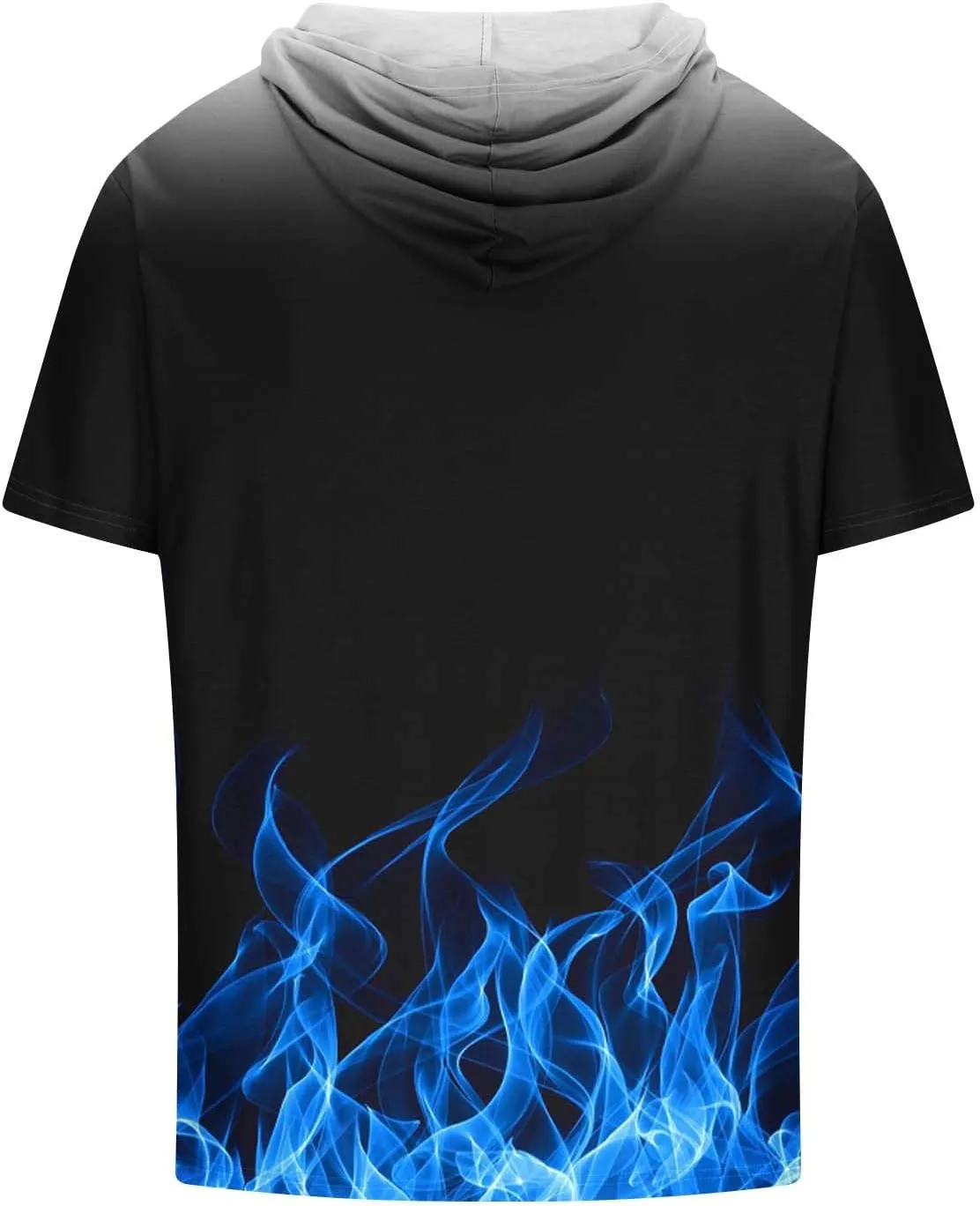 Muscularfit Graphic Tees Men 2024 Fashion Flame Print Drawstring Hooded Shirts Casual Short Sleeve Loose Pullover Workout Top