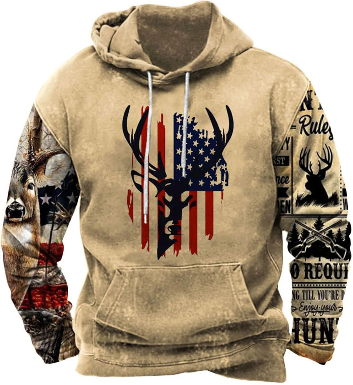 Muscularfit Hoodies for Men Fashion Drawstring Aztec Ethnic Print Hooded Sweatshirts Casual Long Sleeve 4th Of July Shirts