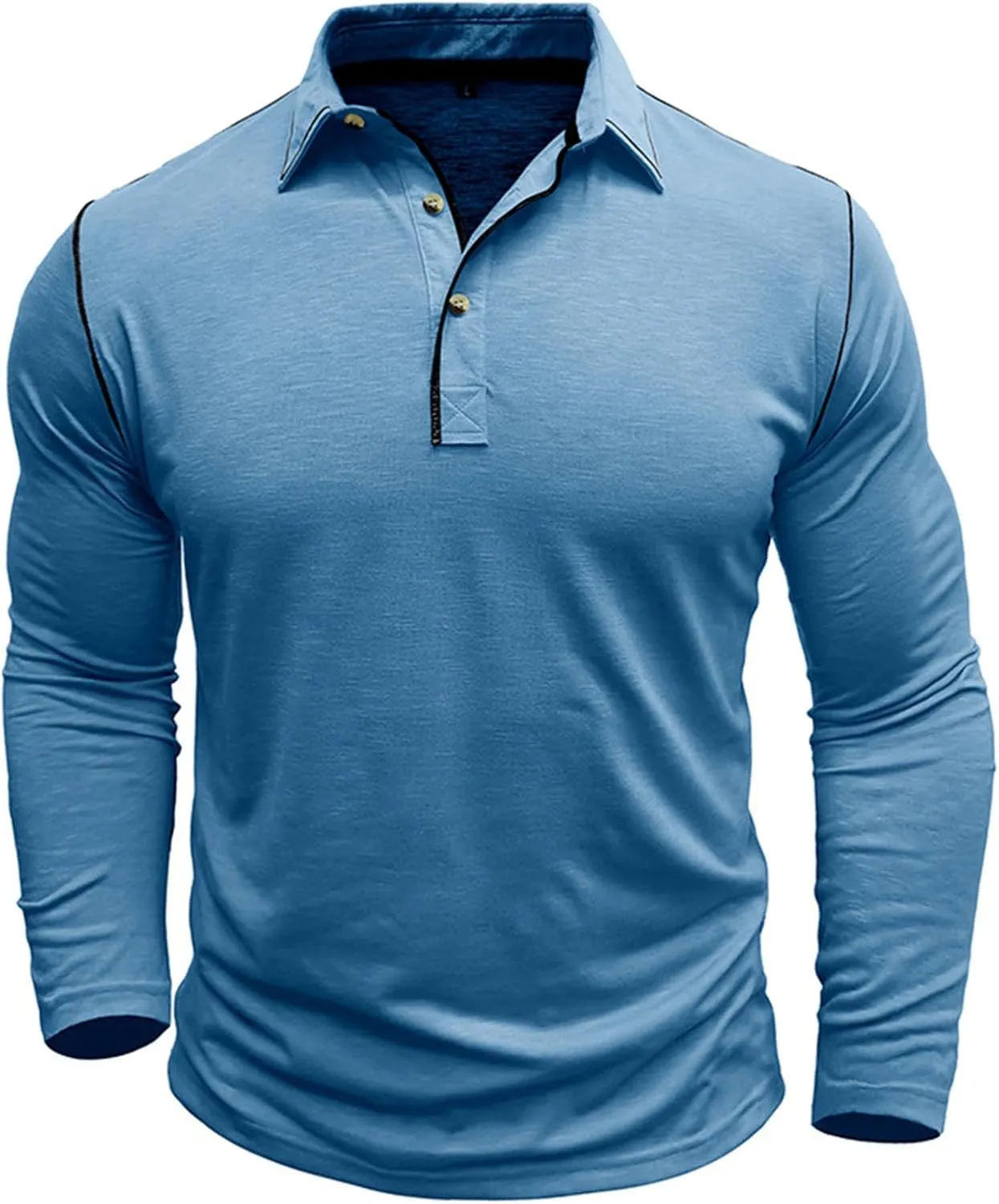 Muscularfit Long Sleeve Shirts for Men 2023 Fashion Solid Button Down Polo Shirts Casual Formal Work Collar Pullover T Shirt