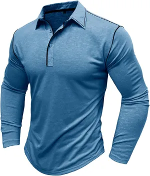 Muscularfit Long Sleeve Shirts for Men 2023 Fashion Solid Button Down Polo Shirts Casual Formal Work Collar Pullover T Shirt