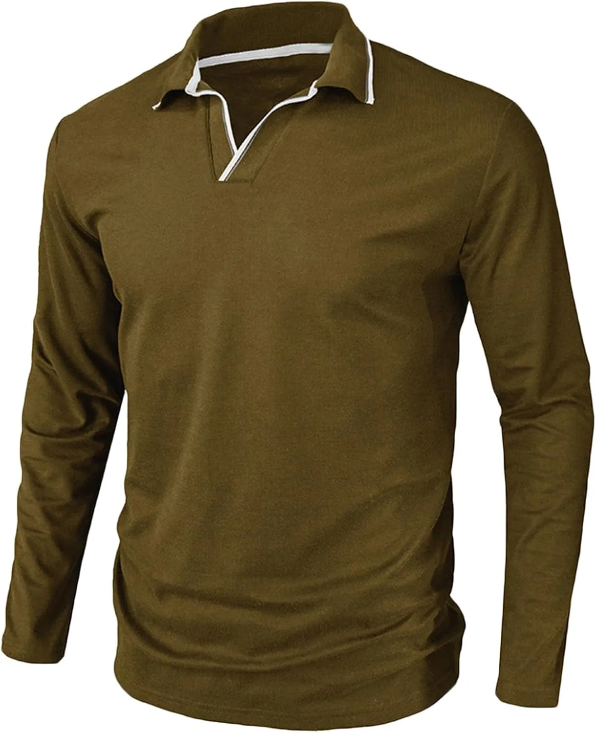 Muscularfit Long Sleeve Shirts for Men 2023 Fashion Solid Button Down Polo Shirts Casual Formal Work Collar Pullover T Shirt