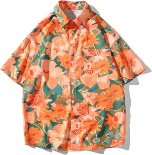 Muscularfit Mens Beach Shirts Casual Stylish Short Sleeve Floral Graphic Tee Shirt Summer Hawaiian Vacation Button Down Shirt