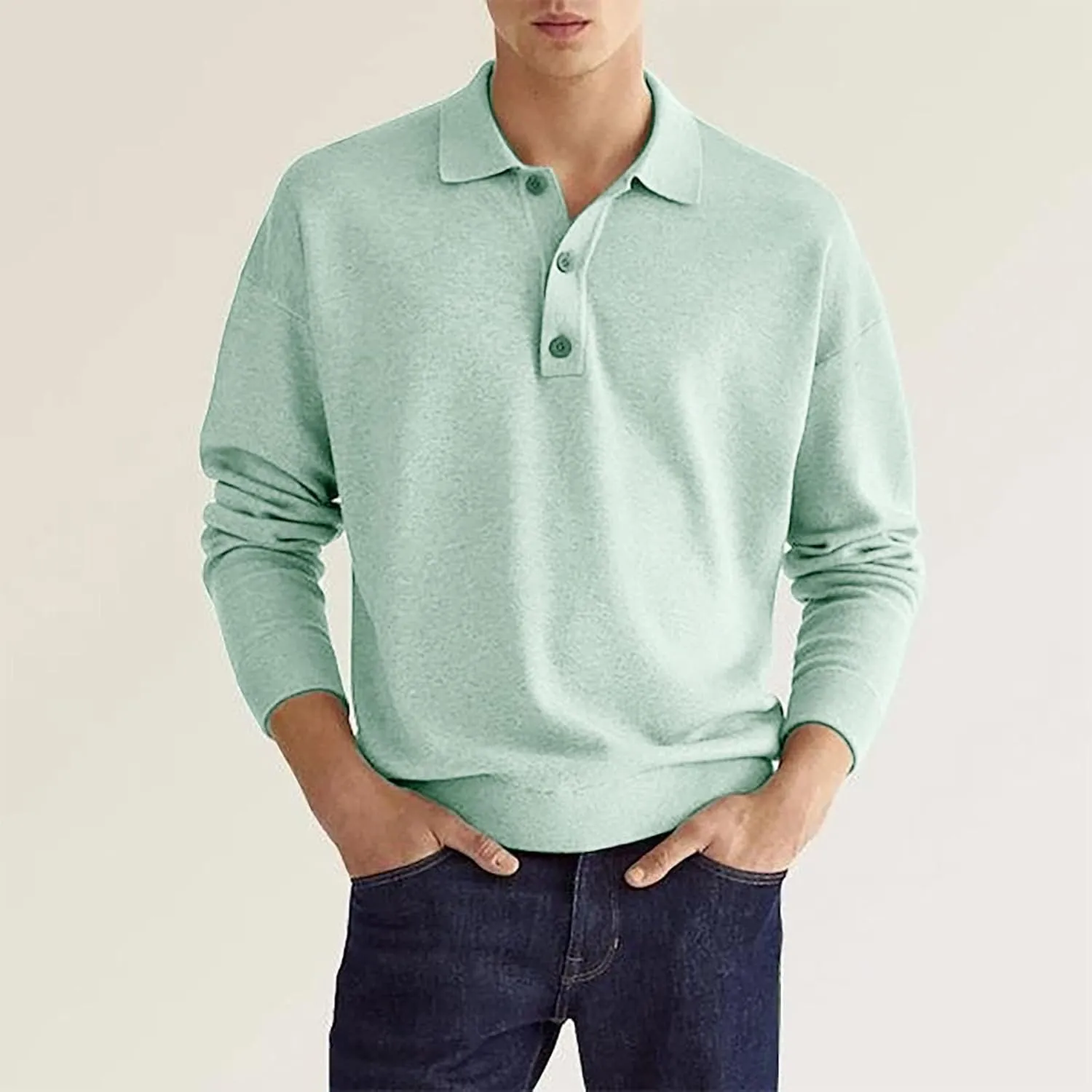 Muscularfit Mens Shirts Casual Long Sleeve Solid Button Down T-Shirts Lightweight Collar Polo Shirt Loose Pullover Henley Tee