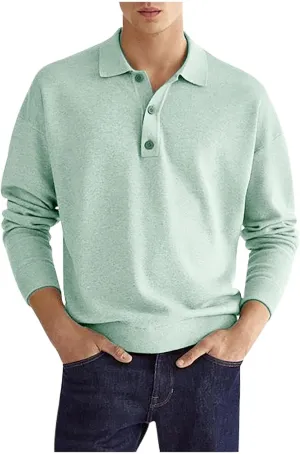 Muscularfit Mens Shirts Casual Long Sleeve Solid Button Down T-Shirts Lightweight Collar Polo Shirt Loose Pullover Henley Tee