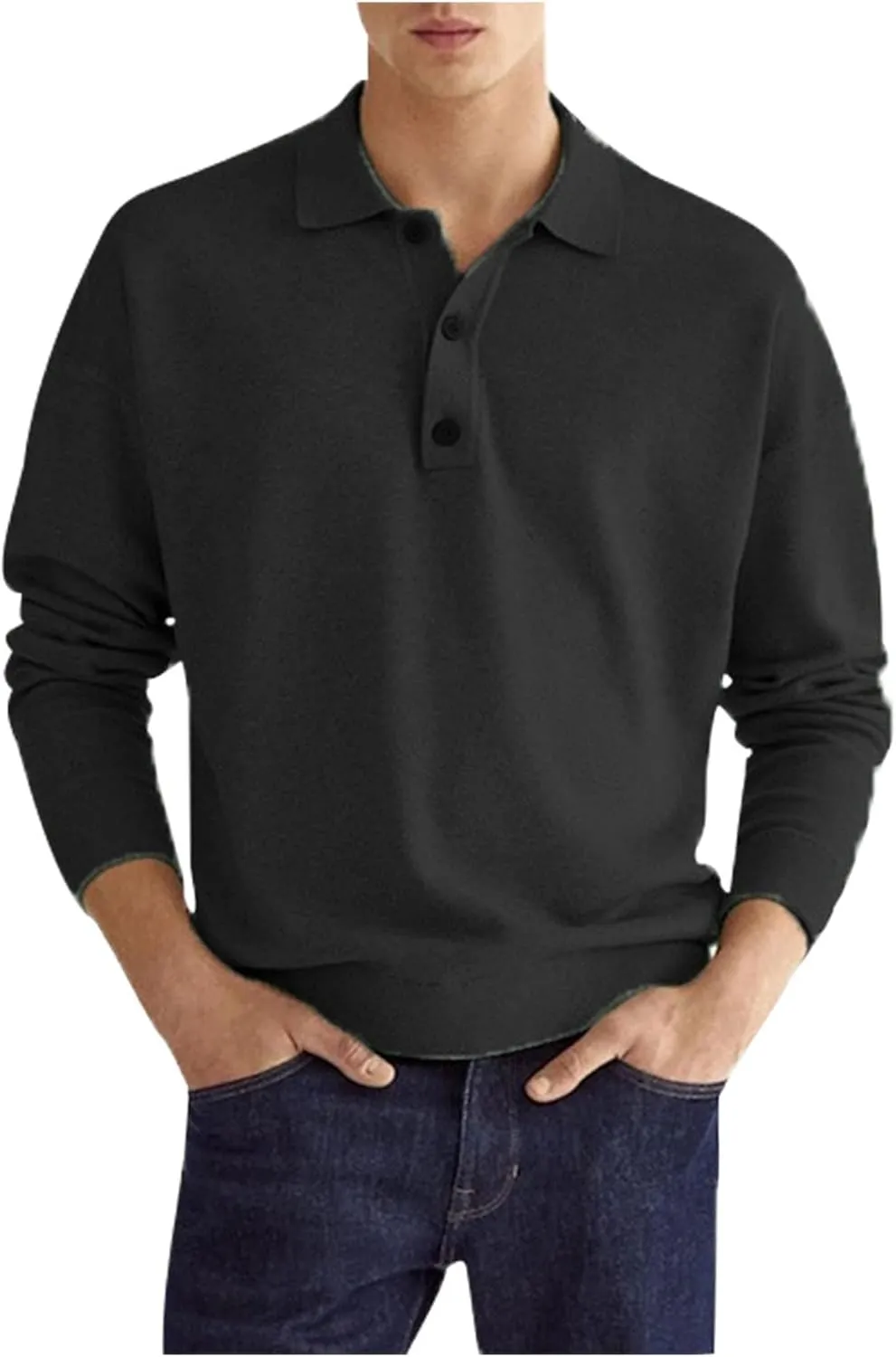 Muscularfit Mens Shirts Casual Long Sleeve Solid Button Down T-Shirts Lightweight Collar Polo Shirt Loose Pullover Henley Tee