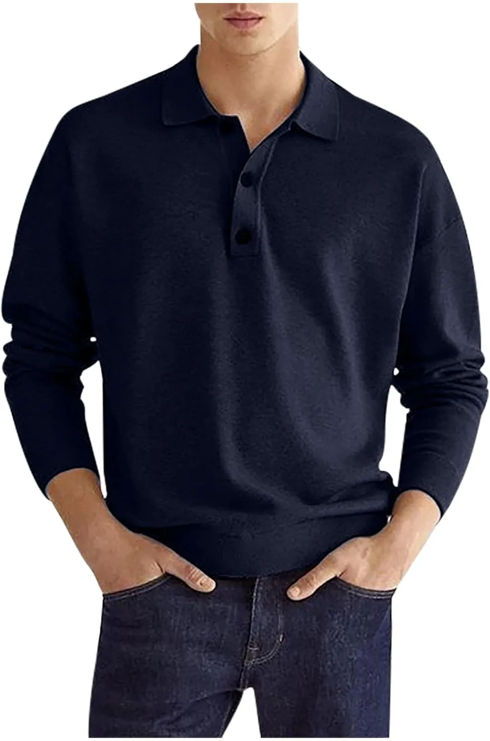 Muscularfit Mens Shirts Casual Long Sleeve Solid Button Down T-Shirts Lightweight Collar Polo Shirt Loose Pullover Henley Tee