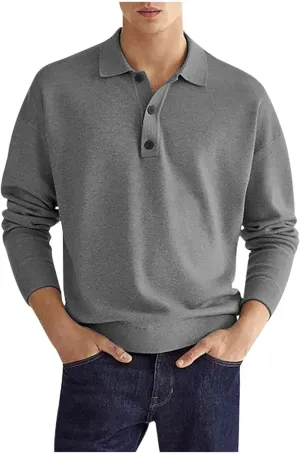Muscularfit Mens Shirts Casual Long Sleeve Solid Button Down T-Shirts Lightweight Collar Polo Shirt Loose Pullover Henley Tee