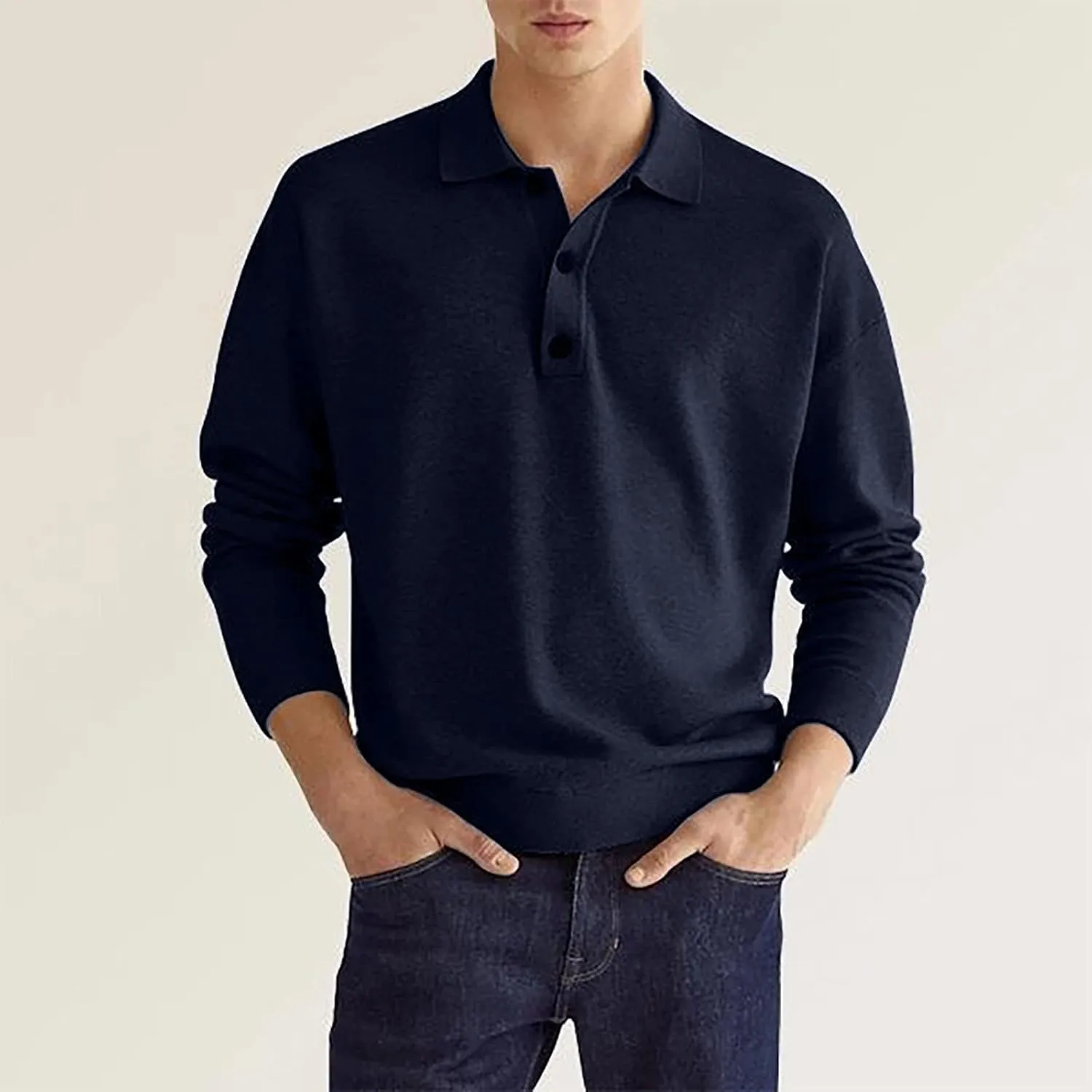 Muscularfit Mens Shirts Casual Long Sleeve Solid Button Down T-Shirts Lightweight Collar Polo Shirt Loose Pullover Henley Tee