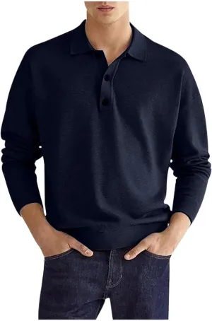 Muscularfit Mens Shirts Casual Long Sleeve Solid Button Down T-Shirts Lightweight Collar Polo Shirt Loose Pullover Henley Tee