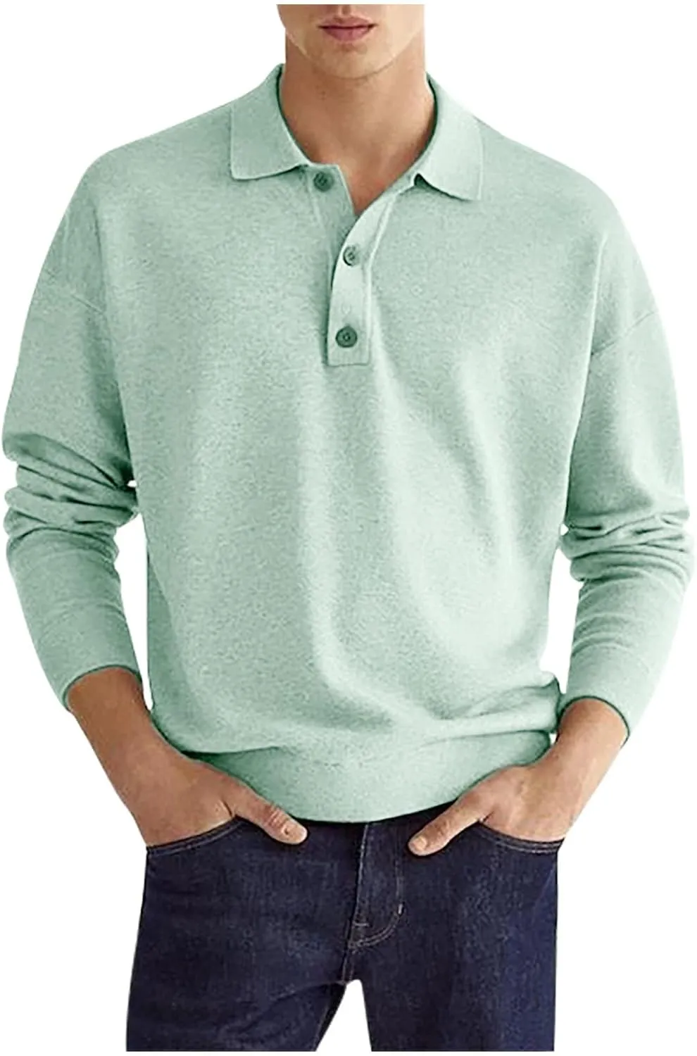 Muscularfit Mens Shirts Casual Long Sleeve Solid Button Down T-Shirts Lightweight Collar Polo Shirt Loose Pullover Henley Tee