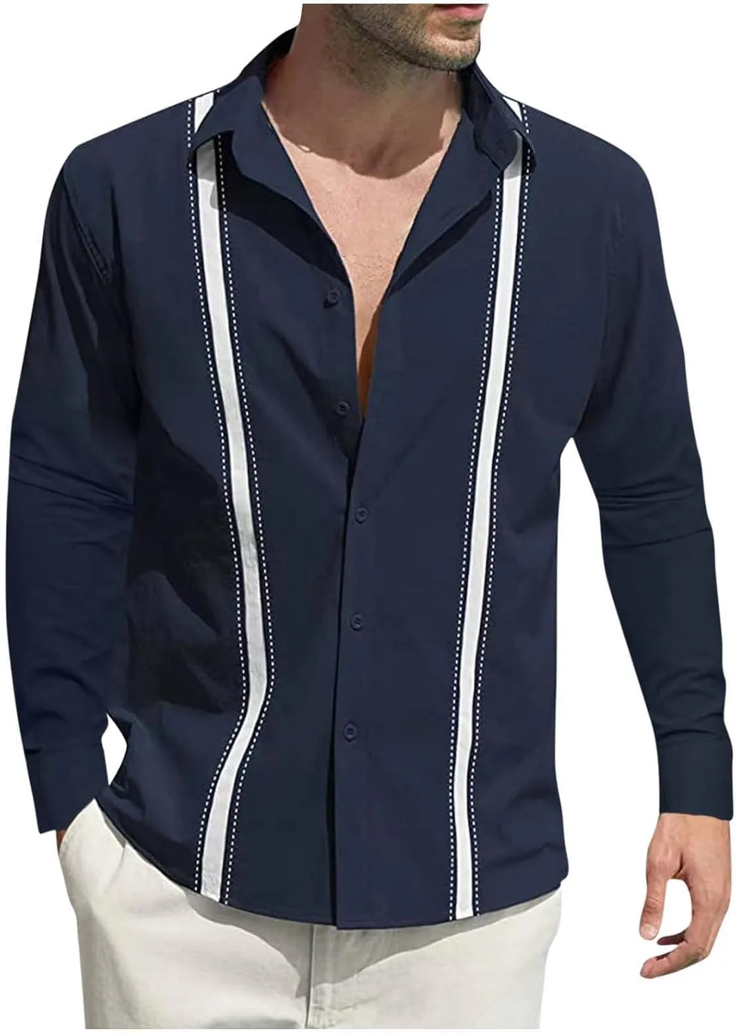 Muscularfit Mens Shirts Long Sleeve Slim Fit Linen Button Down Tshirt Fall Fashion Guayabera Work Shirt Casual Trendy Clothes