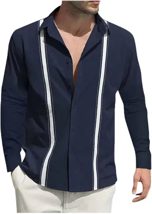 Muscularfit Mens Shirts Long Sleeve Slim Fit Linen Button Down Tshirt Fall Fashion Guayabera Work Shirt Casual Trendy Clothes