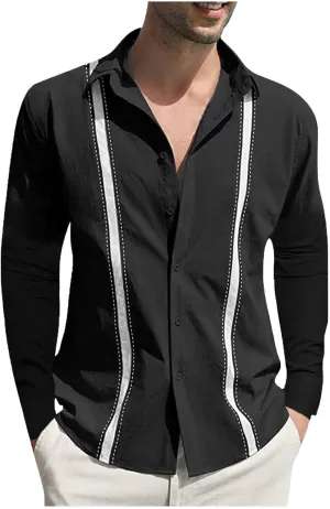 Muscularfit Mens Shirts Long Sleeve Slim Fit Linen Button Down Tshirt Fall Fashion Guayabera Work Shirt Casual Trendy Clothes