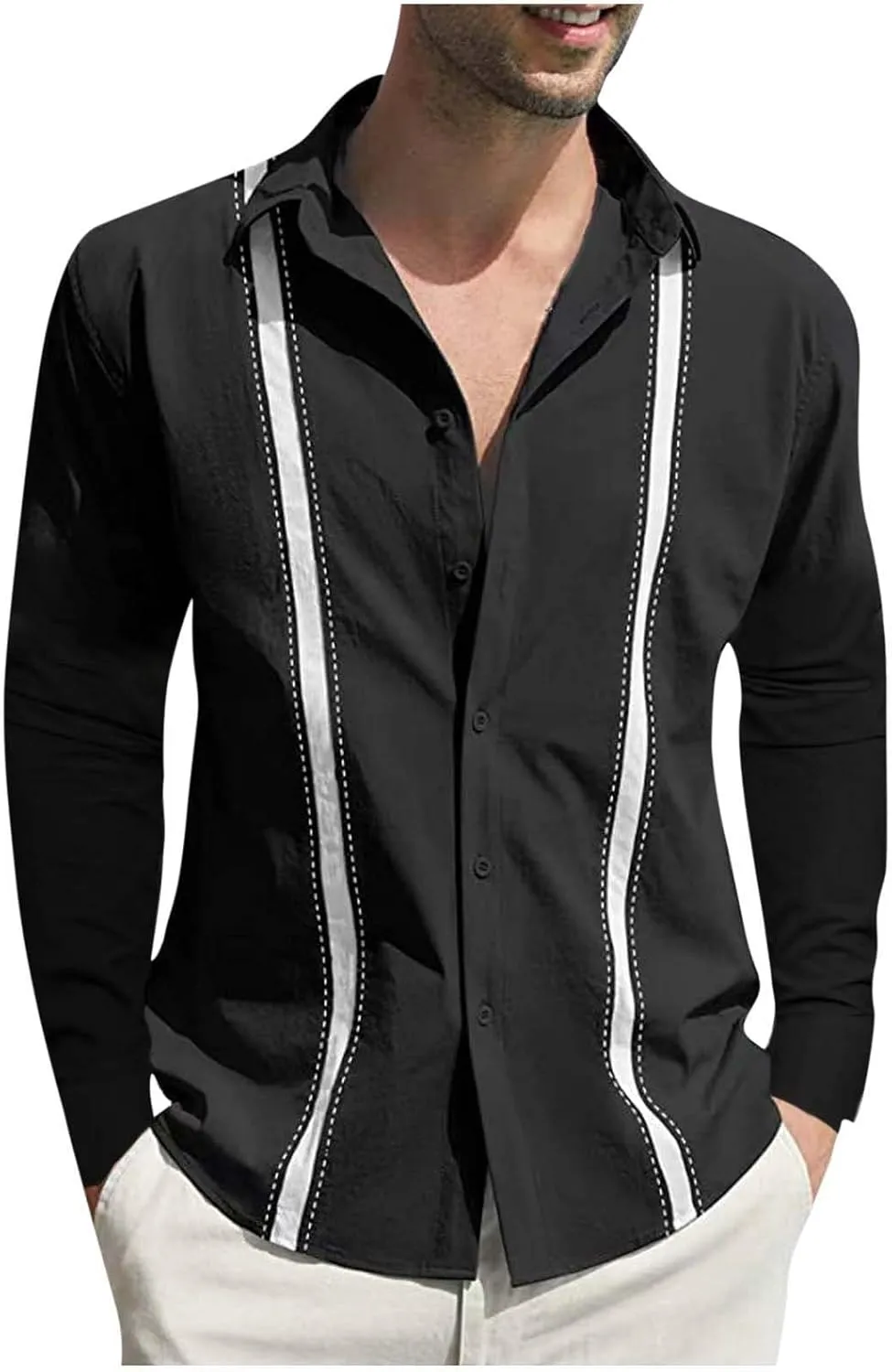 Muscularfit Mens Shirts Long Sleeve Slim Fit Linen Button Down Tshirt Fall Fashion Guayabera Work Shirt Casual Trendy Clothes