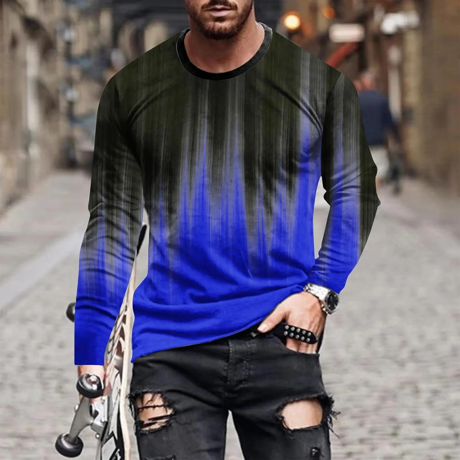 Muscularfit Mens Sweatshirt Causal Stylish Long Sleeve Contrast Color Crewneck Shirts Lightweight Gym Athletic Loose Pullover