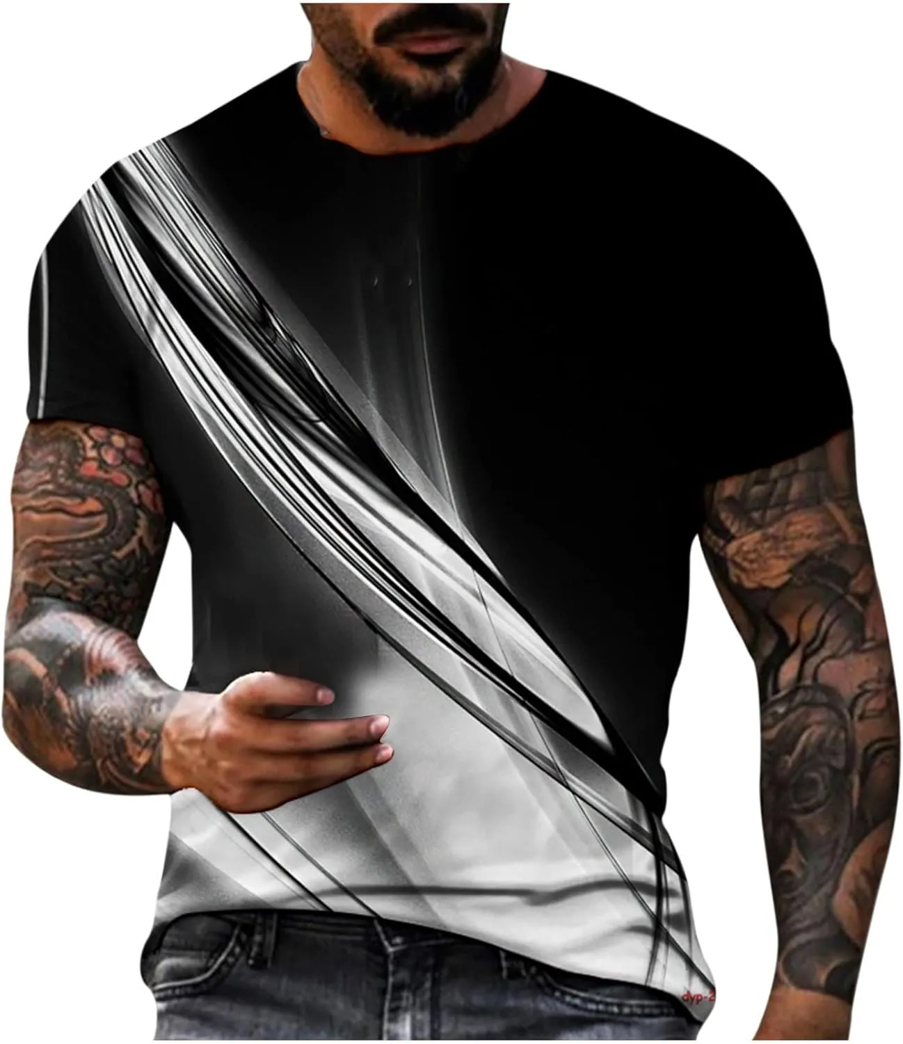 Muscularfit Shirts for Men Graphic Tees 3D Beam Print Casual Short Sleeve Shirts Big and Tall Loose Pullover Trendy Clothes