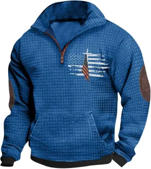 Muscularfit Sweatshirts for Men No Hood Long Sleeve Waffle Stand Collar Pullover Casual Quarter-Zip Lightweight Tee Shirts