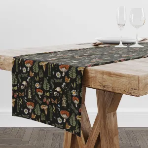 Mushroom Kitchen Dining Table Runner,Forest Animal Pattern Vintage Farmhouse Kitchen Living Room Cafe Table Runner Decor,60X13inch