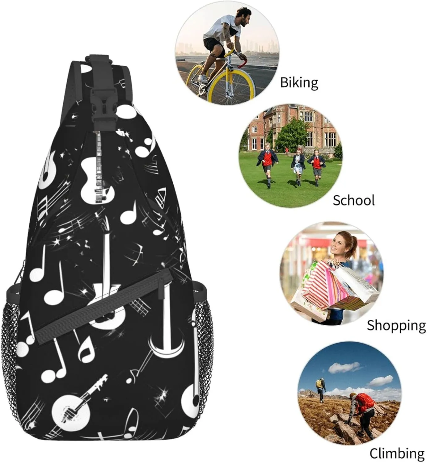 Music Symbols Love High Storage Capacity Chest Bag Diagonally Sling Backpack Crossbody Shoulder Bag For Men Women