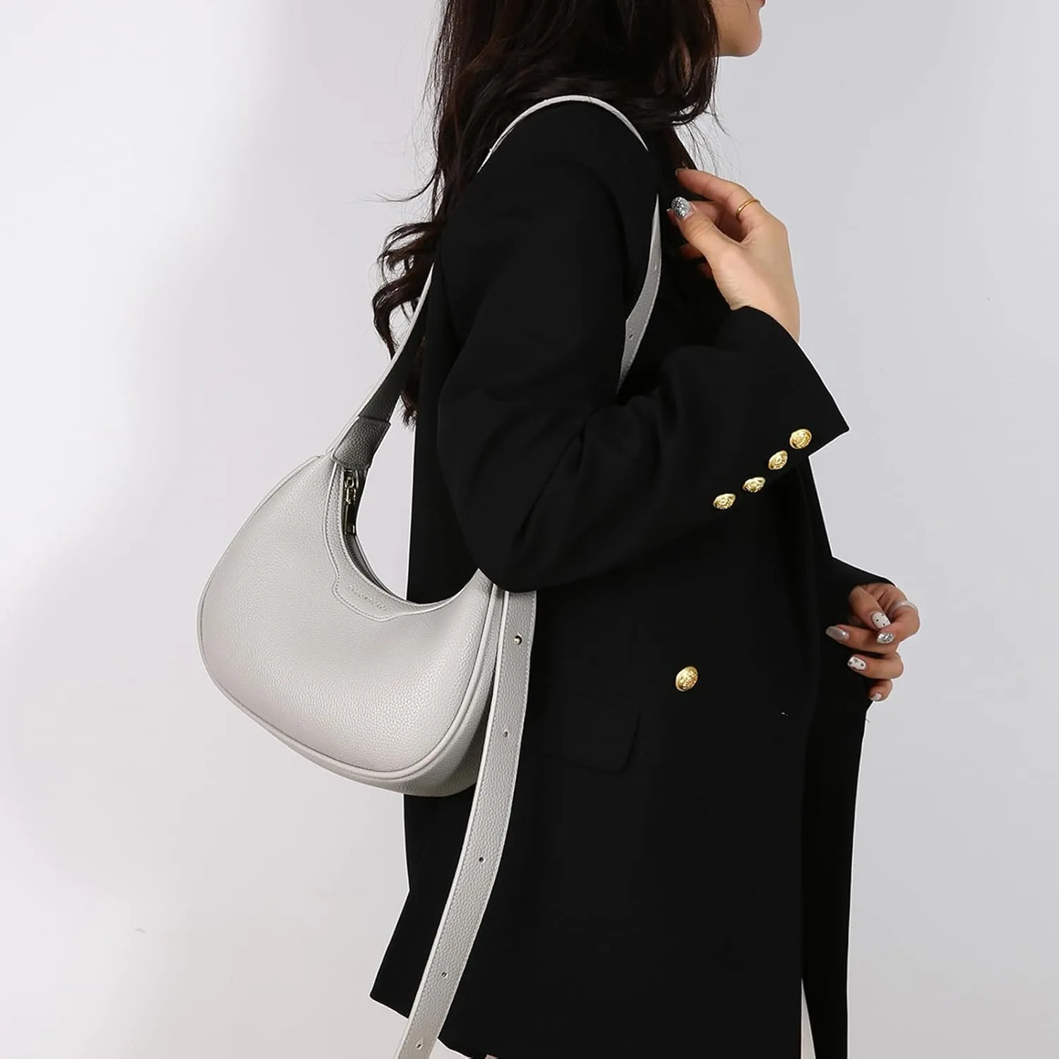 MYHOZEE Crescent Shoulder Bag for Women Leather Crossbody Hobo Purse Adjustable Strap Clutch Handbag