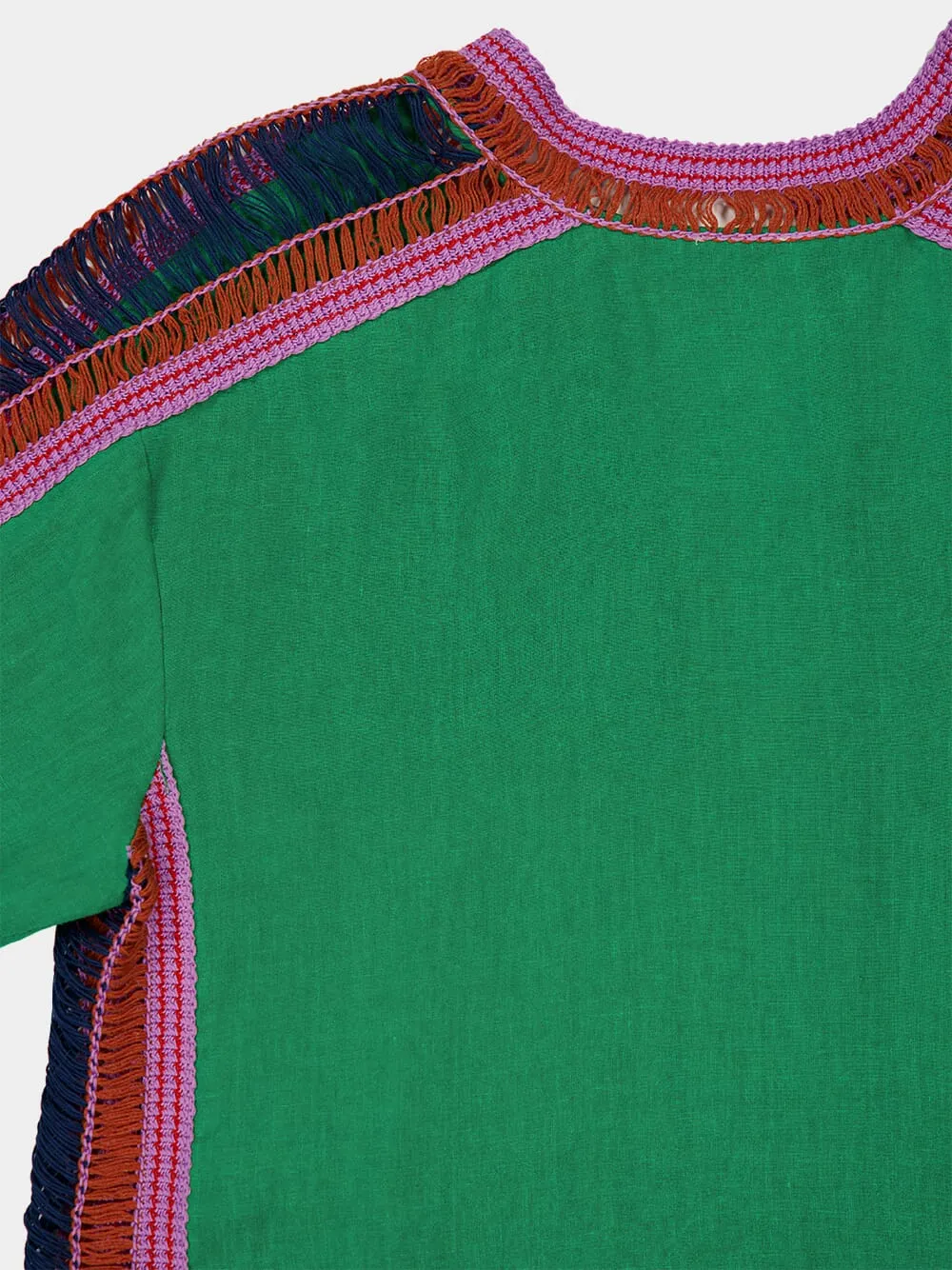 Myosolis Jolly Green Linen Top with Embroidered Patches