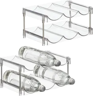 Nate Home by Nate Berkus 6-Bottle Water and Wine Bottle Organizer | Free Standing Plastic Holder for Fridge, Kitchen, Cabinet, Pantry Storage from mDesign - Set of 2, Clear/Stainless Steel