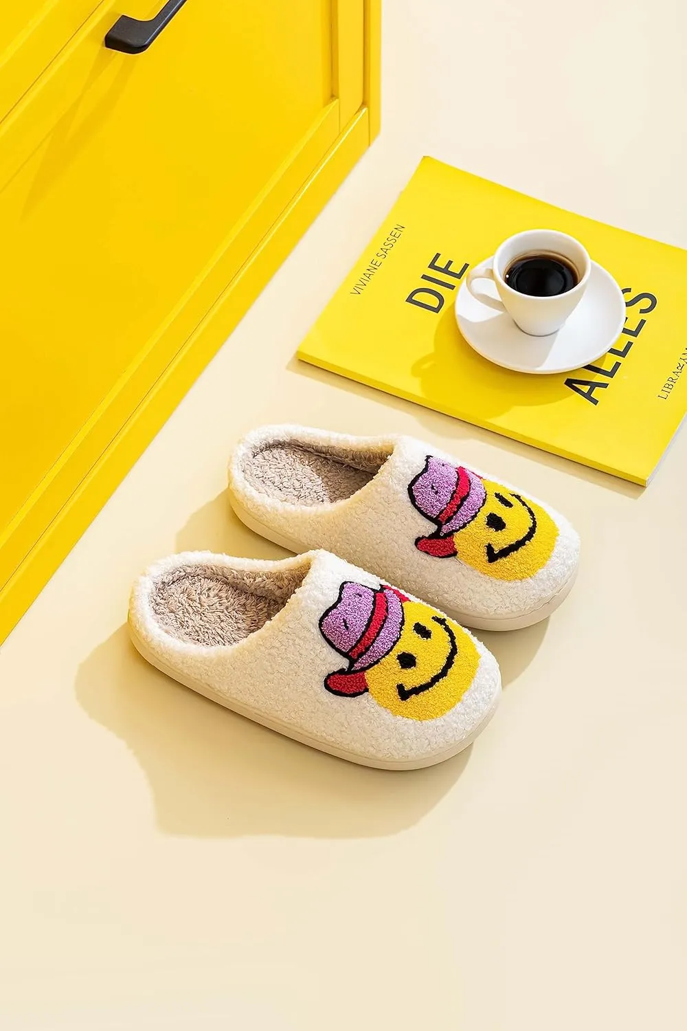 NEVEROLD Fun Cute Trendy Colorful Cartoon Illustrated Cozy Fluffy Plush Fur Slip On Cushion House Slippers for Women, Men, Girls, and Boys