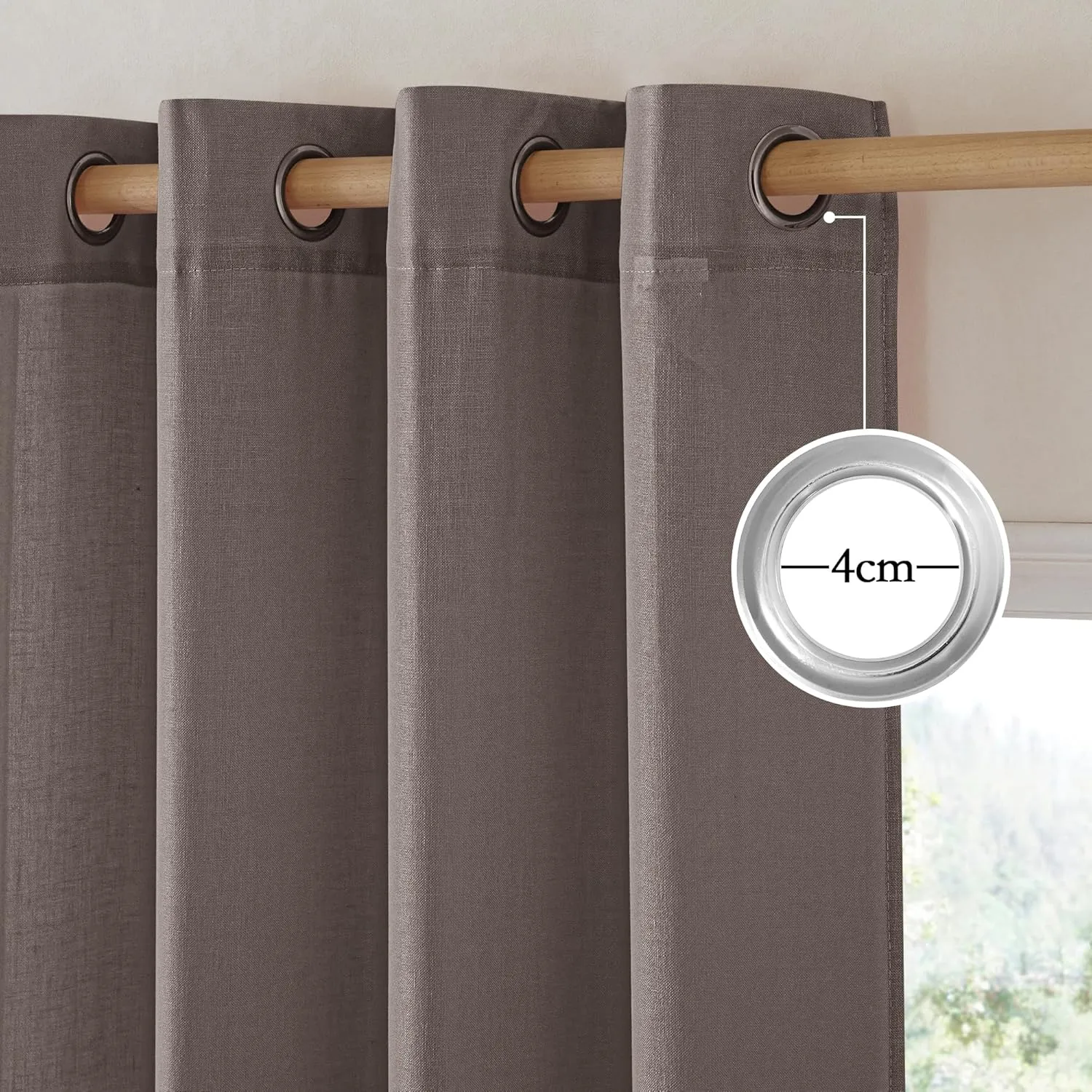 NICETOWN Linen Brown Curtains 84 inch Long, Grommet Privacy Added Thick Flax Window Treatments with Light Filtering Drapes for Bedroom/Farmhouse, W55 x L84, 2 Panels