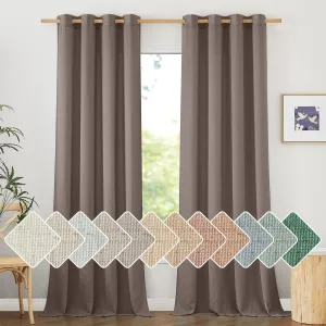 NICETOWN Linen Brown Curtains 84 inch Long, Grommet Privacy Added Thick Flax Window Treatments with Light Filtering Drapes for Bedroom/Farmhouse, W55 x L84, 2 Panels