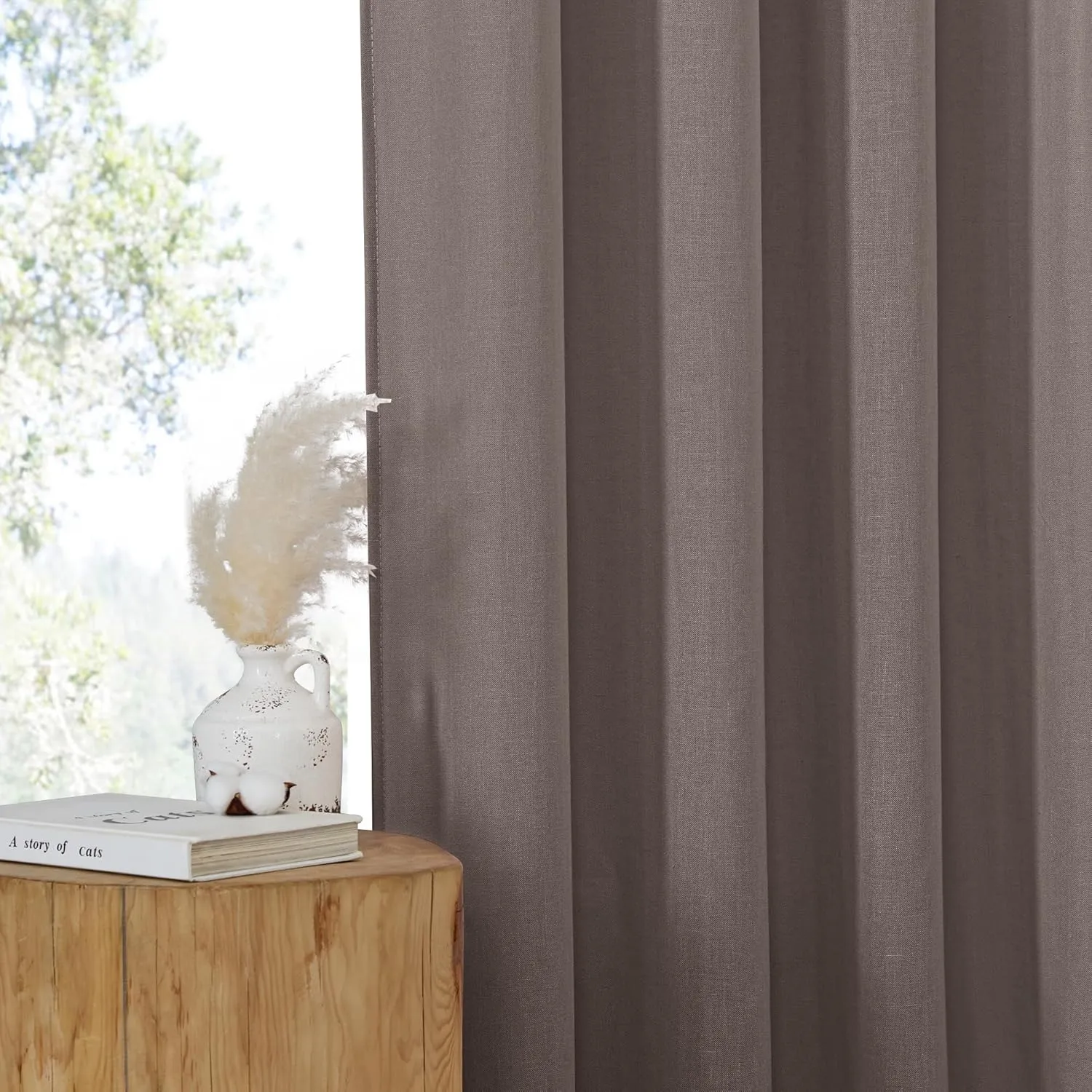 NICETOWN Linen Brown Curtains 84 inch Long, Grommet Privacy Added Thick Flax Window Treatments with Light Filtering Drapes for Bedroom/Farmhouse, W55 x L84, 2 Panels
