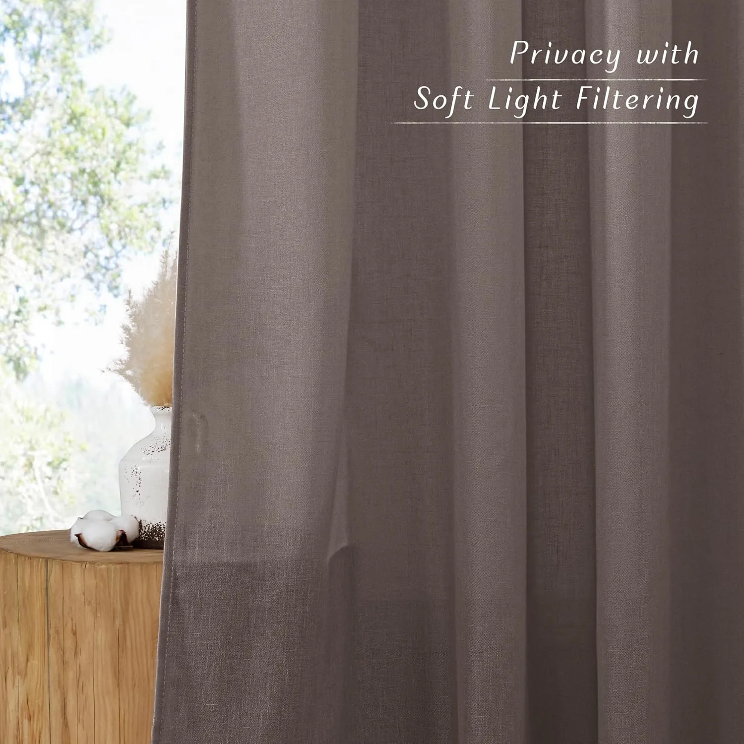 NICETOWN Linen Brown Curtains 84 inch Long, Grommet Privacy Added Thick Flax Window Treatments with Light Filtering Drapes for Bedroom/Farmhouse, W55 x L84, 2 Panels