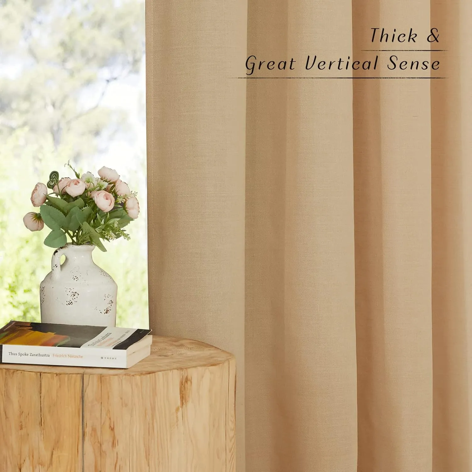 NICETOWN Living Room Curtains 84 inch Long Linen Blend, Grommet Privacy Added Thick Flax Semi Sheer Not See Through Window Curtains & Drapes for Bedroom/Farmhouse, Burlap, W55 x L84, 2 Panels