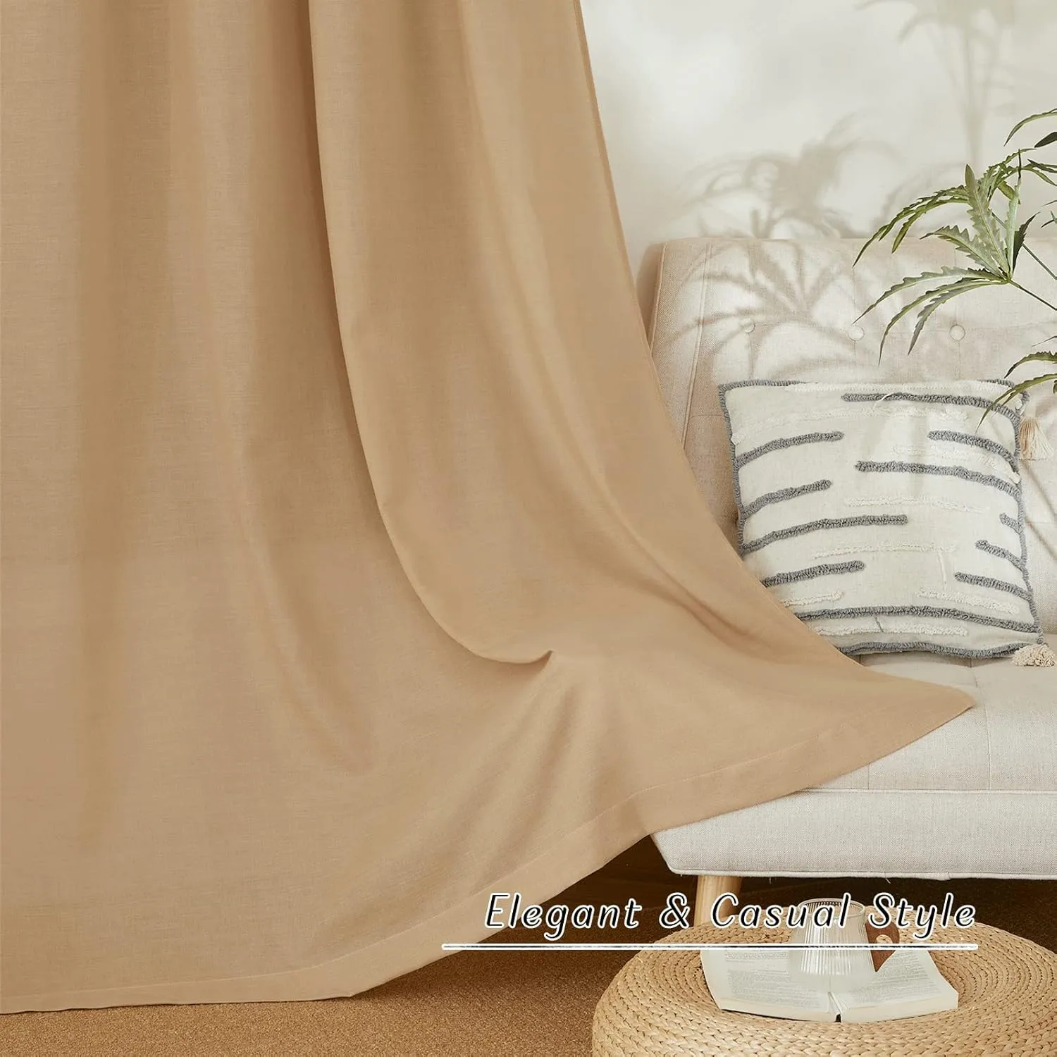 NICETOWN Living Room Curtains 84 inch Long Linen Blend, Grommet Privacy Added Thick Flax Semi Sheer Not See Through Window Curtains & Drapes for Bedroom/Farmhouse, Burlap, W55 x L84, 2 Panels