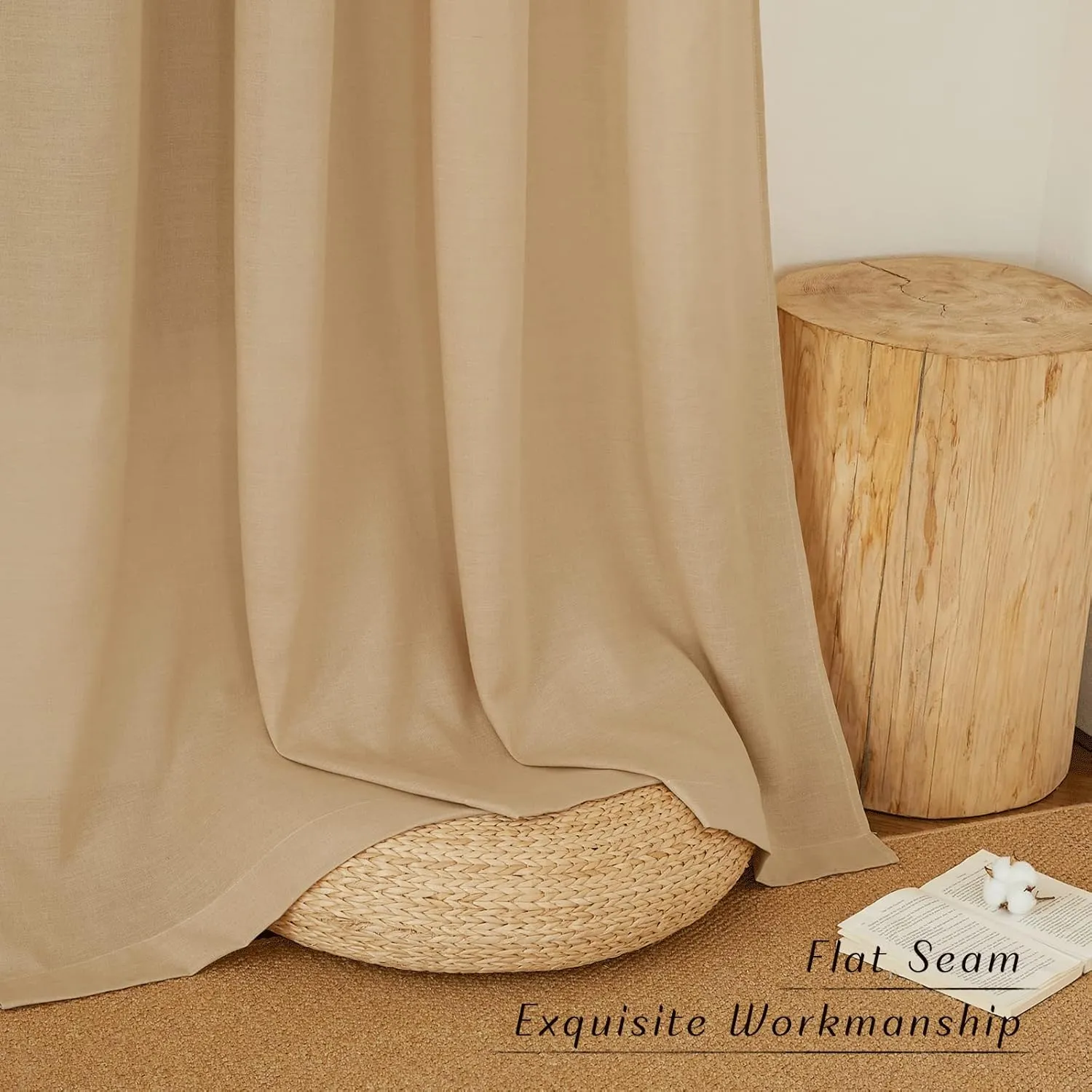 NICETOWN Living Room Curtains 84 inch Long Linen Blend, Grommet Privacy Added Thick Flax Semi Sheer Not See Through Window Curtains & Drapes for Bedroom/Farmhouse, Burlap, W55 x L84, 2 Panels