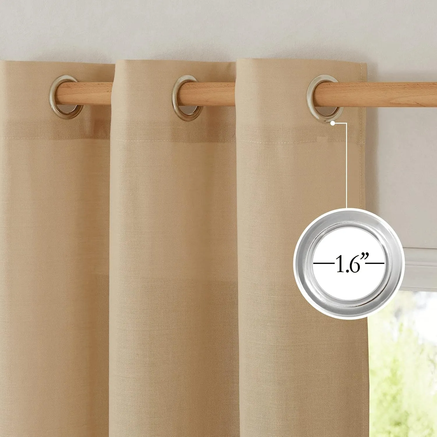 NICETOWN Living Room Curtains 84 inch Long Linen Blend, Grommet Privacy Added Thick Flax Semi Sheer Not See Through Window Curtains & Drapes for Bedroom/Farmhouse, Burlap, W55 x L84, 2 Panels