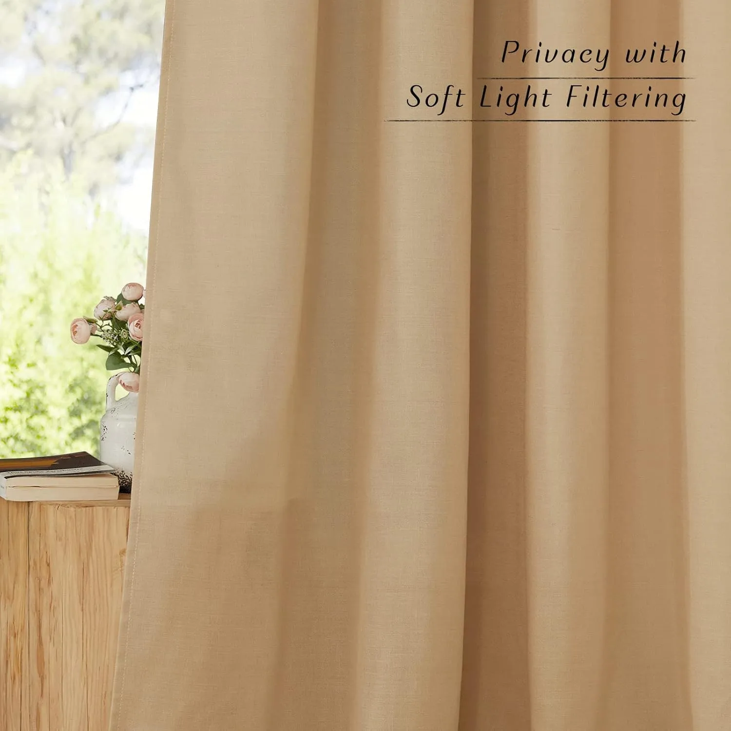 NICETOWN Living Room Curtains 84 inch Long Linen Blend, Grommet Privacy Added Thick Flax Semi Sheer Not See Through Window Curtains & Drapes for Bedroom/Farmhouse, Burlap, W55 x L84, 2 Panels