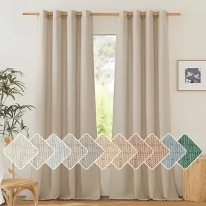 NICETOWN Thick Linen Curtains Privacy with Light Filtering, Grommet Semi Sheer Not See Through Linen Blend Curtain Drapes Vintage & Rustic for Farmhouse/Living Room, Angora, W55 x L84, 2 Panels