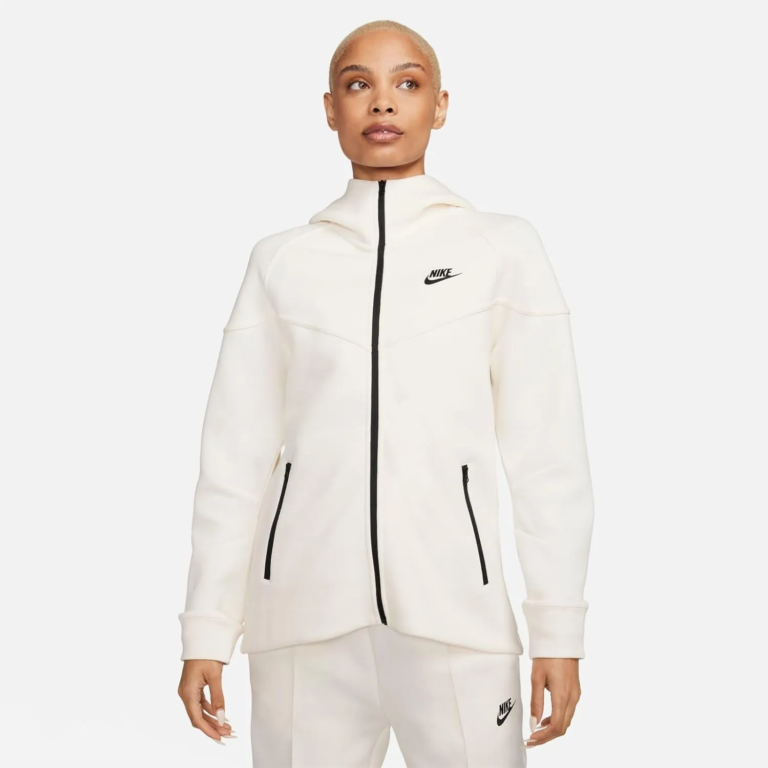 Nike Sportswear Tech Fleece Windrunner Women's Full-Zip Hoodie (FB8338-110, Pale Ivory/Black)