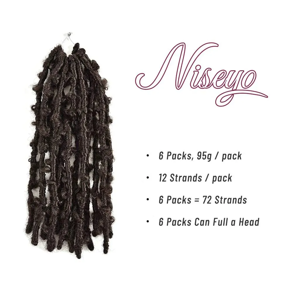 Niseyo 6 Packs Butterfly Locs Crochet Hair 12 Inch Pre Looped Brown Distressed Locs Crochet Braids (4#)
