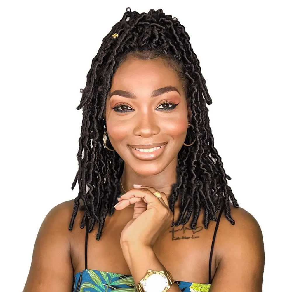 Niseyo 6 Packs Butterfly Locs Crochet Hair 12 Inch Pre Looped Brown Distressed Locs Crochet Braids (4#)