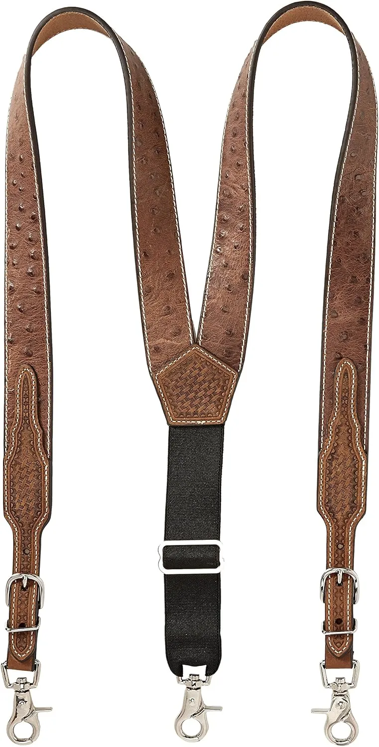 Nocona Belt Co. Men's Ostrich Print Leather Suspender