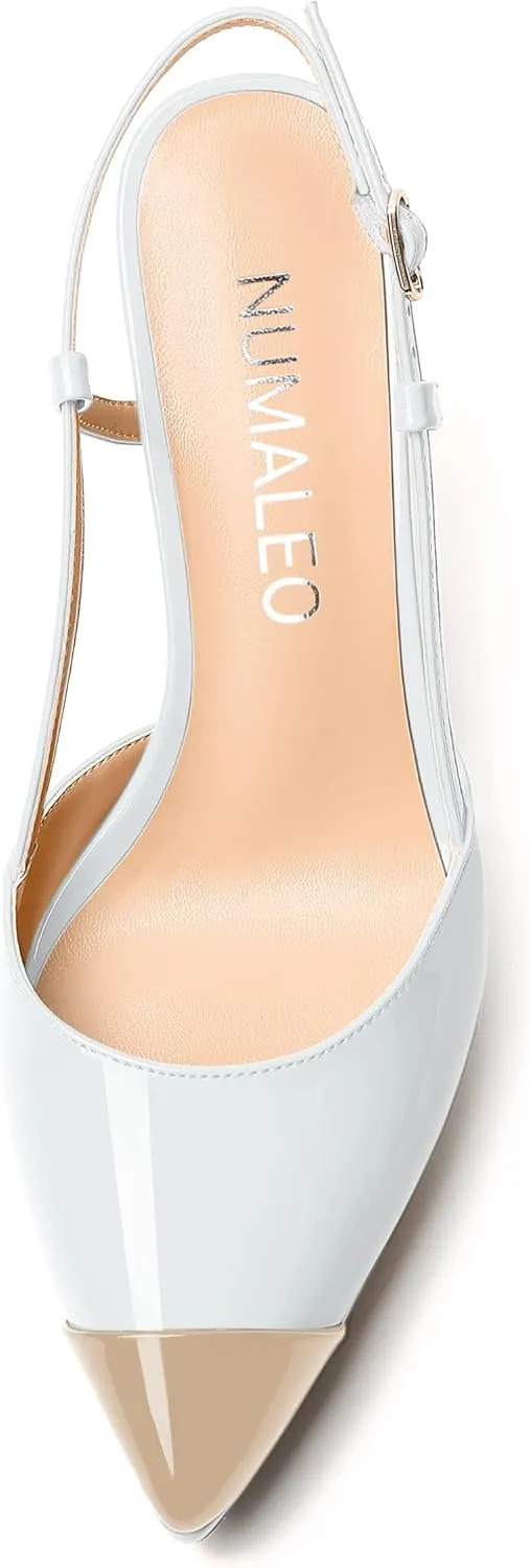 NUMALEO Womens Patent Adjustable Strap Bridal Pointed Toe Dress Buckle Spool High Heel Pumps Shoes 4 Inch