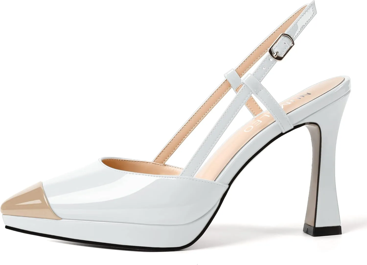 NUMALEO Womens Patent Adjustable Strap Bridal Pointed Toe Dress Buckle Spool High Heel Pumps Shoes 4 Inch