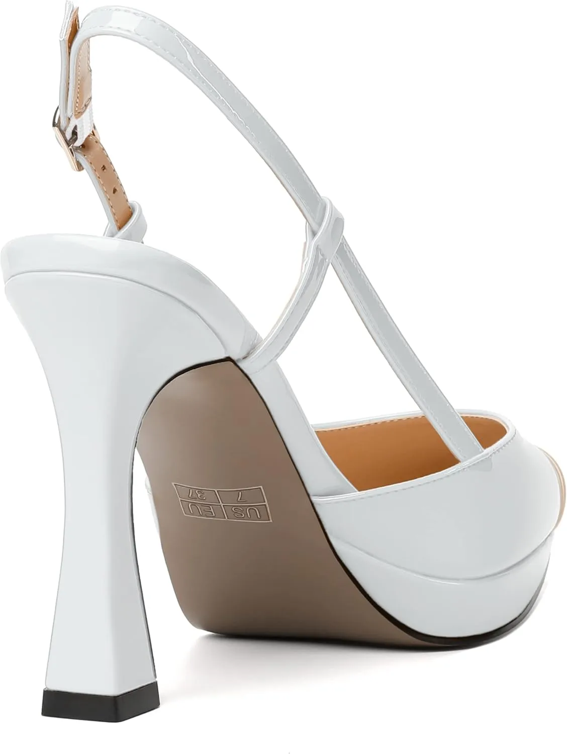 NUMALEO Womens Patent Adjustable Strap Bridal Pointed Toe Dress Buckle Spool High Heel Pumps Shoes 4 Inch