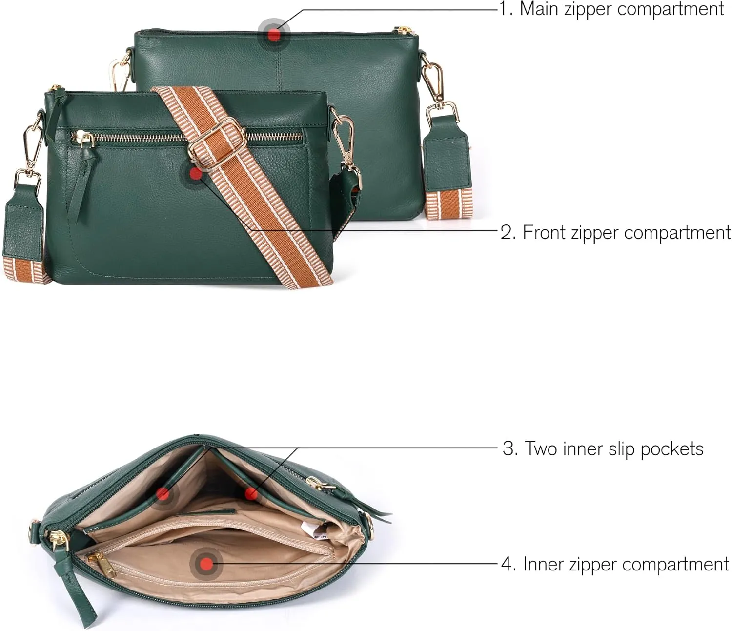 Oak Leathers Small Crossbody Bag For Women With Adjustable, Wide Strap - Real Leather Crossover Shoulder Purse