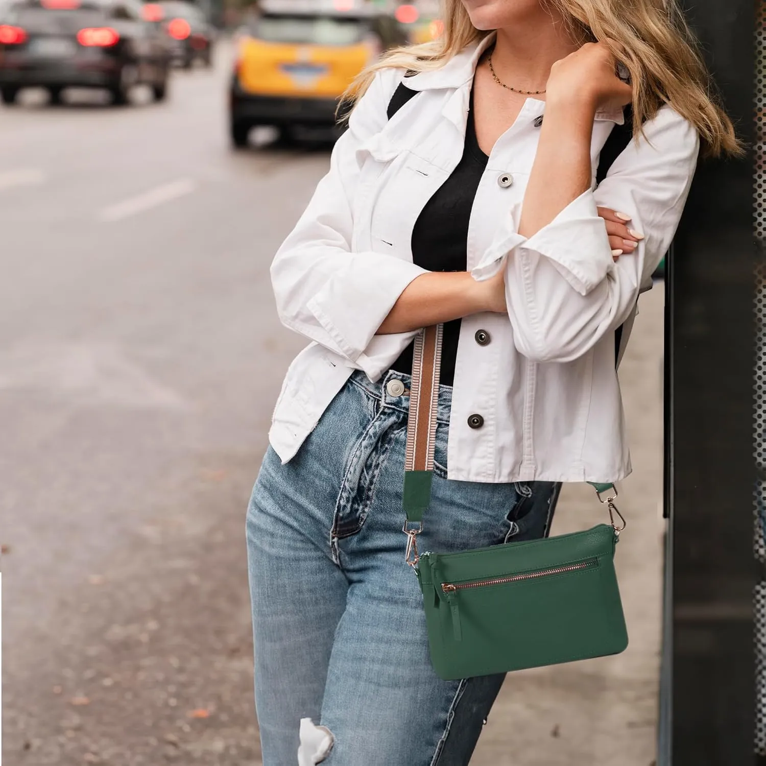 Oak Leathers Small Crossbody Bag For Women With Adjustable, Wide Strap - Real Leather Crossover Shoulder Purse