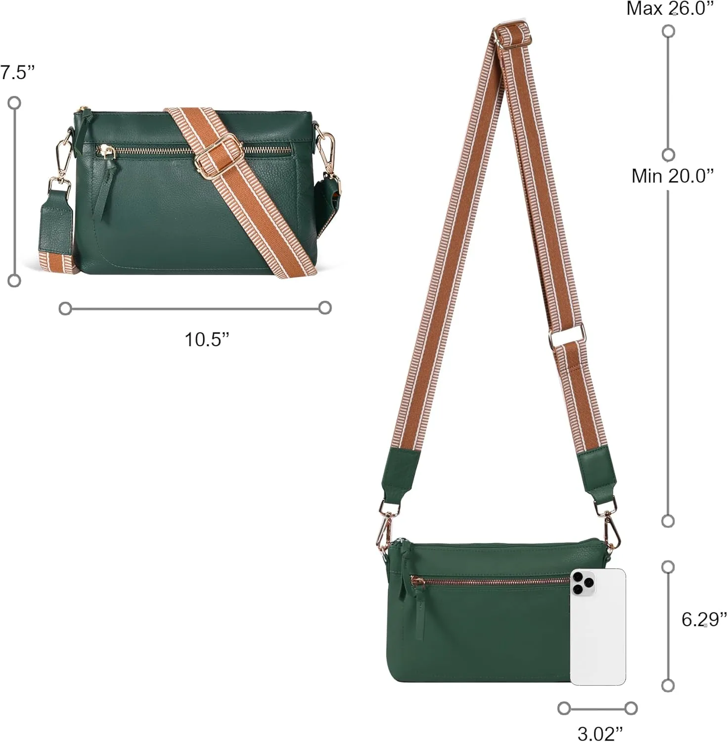 Oak Leathers Small Crossbody Bag For Women With Adjustable, Wide Strap - Real Leather Crossover Shoulder Purse
