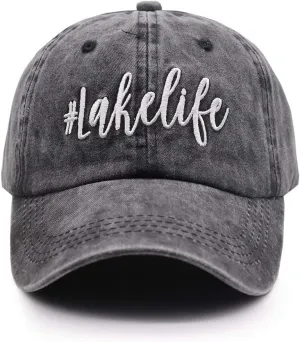 OASCUVER Printed Lake Life Hat Distressed Cotton Adjustable Beach Life Unisex Baseball Cap